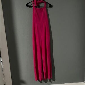 SHEIN Hot Pink Halter Wide-Leg Jumpsuit